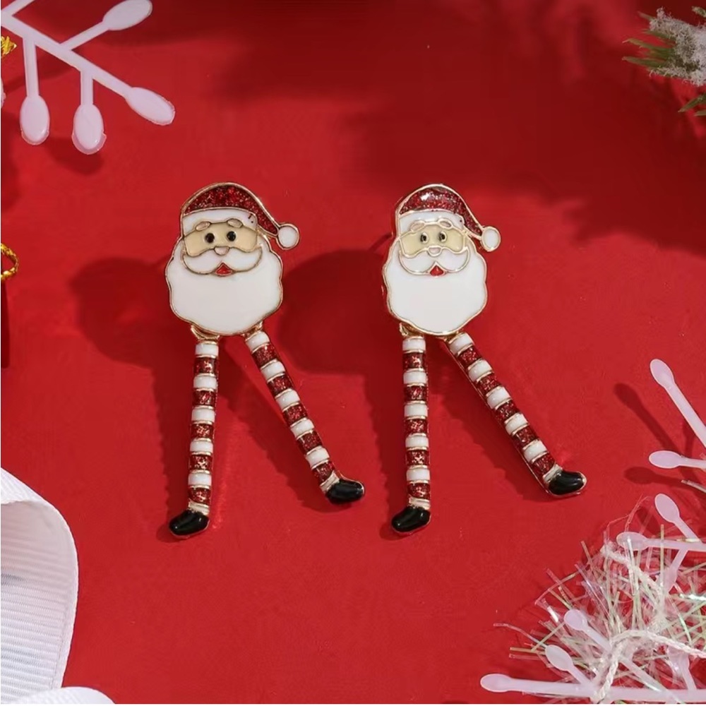 Christmas Santa Claus With Long Legs Enamel Dangle Earrings‎ Cute Party Style